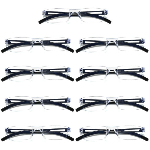 9 Pairs Men Women Rimless Reading Glasses Blue Light Blocking Unisex Reader  0.75