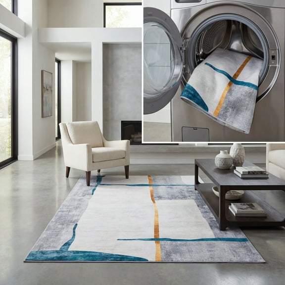 SAFAVIEH Malibu Calla Abstract Polyester Machine Washable Area Rug, Gray/Light Gray, 8' x 10'
