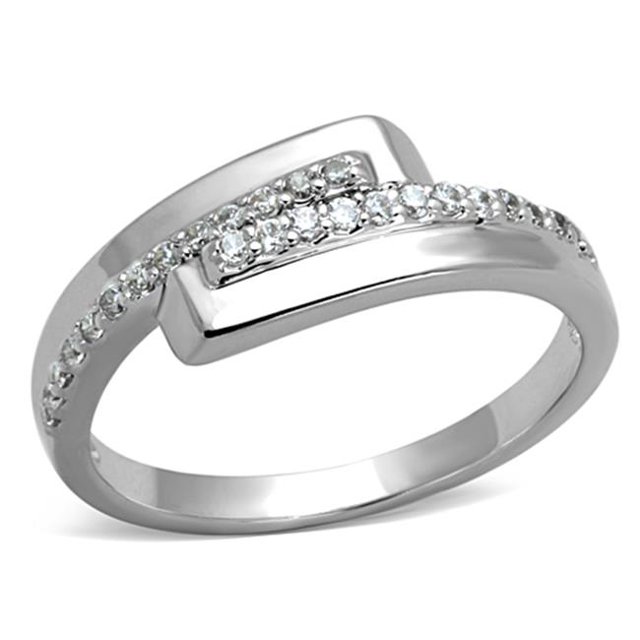 Alamode 3W835-8 Women Rhodium Brass Ring with AAA Grade CZ in Clear - Size 8