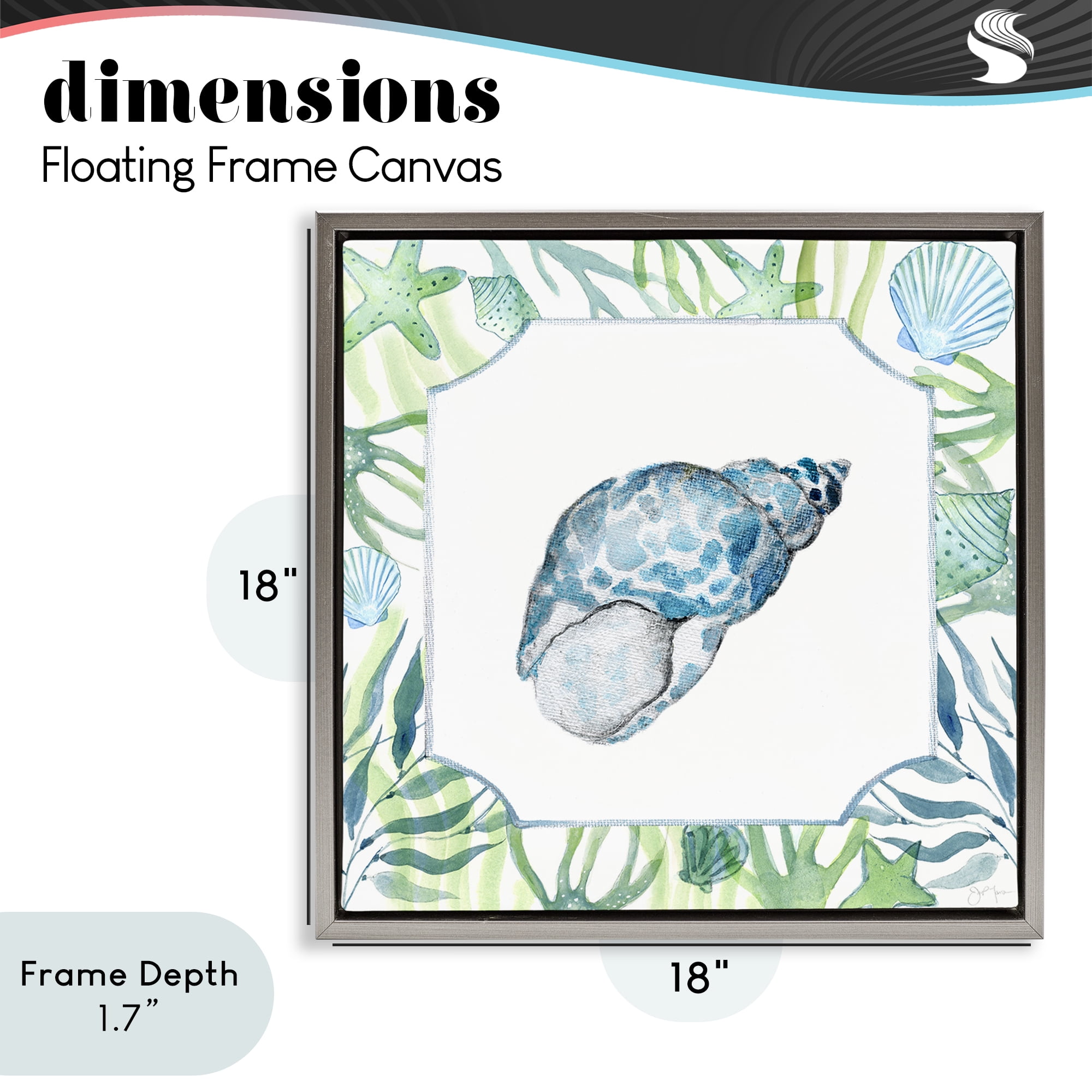 Stupell Industries Spotted Cowrie with Seaweed Gray Framed Floater Canvas Wall Art, design by Janet Tava