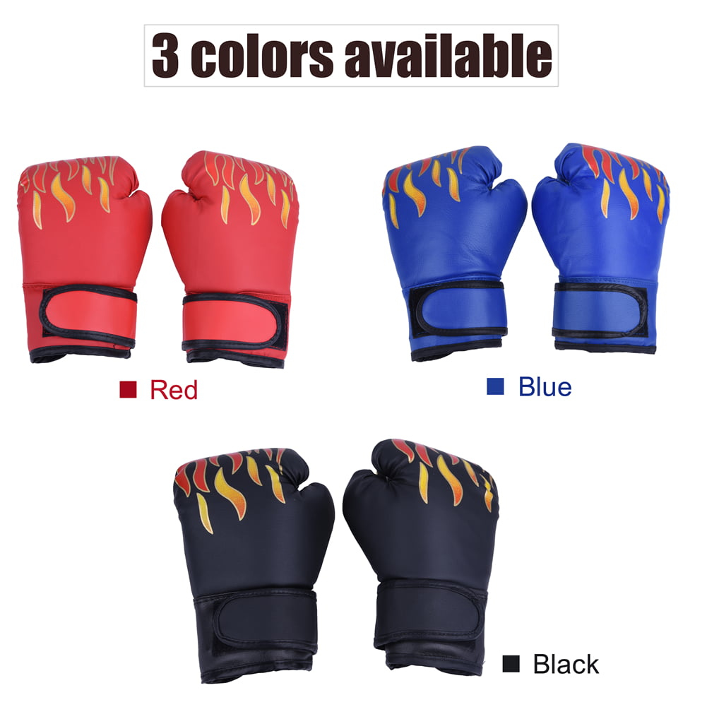 Sparring Muay Thai Grappling Kick Boxing Gloves Fire Pattern Junior Kids 3Colors 