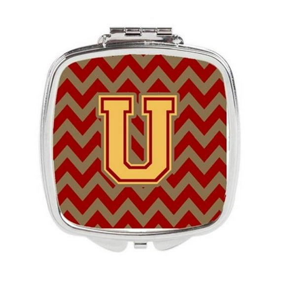 Carolines Treasures  Letter U Chevron Garnet & Gold Compact Mirror - Garnet & Gold - 3in. H x 0.3in. W x 2.75in. L - 0.15 lbs