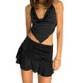 thumbnail image 6 of Franhais Women Casual Pleated Hem Skirt, Solid Color Elastic Waist Short Skirt, Black/ White/ Orange, 6 of 9