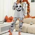 thumbnail image 4 of Halloween Pajamas Women Theme Full Printed 2 Pc Long Sleeve Crew Neck Pullover Tshirts Loose Casual Pants Soft Fall Winter Nightwear Comfy Womens Loungewear Set Grey L, 4 of 8