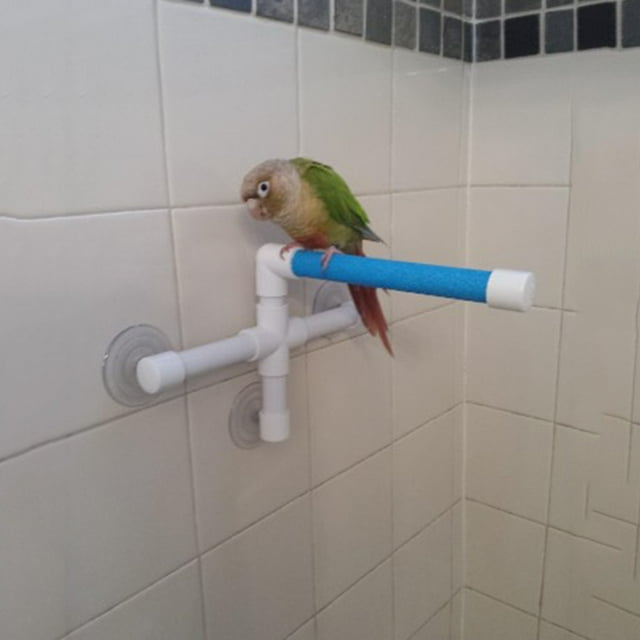 Flmtop Durable Wall Sucker Bird Parrot Bathing Washing Standing Bracket Pet Toy Tool Random Color