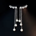 thumbnail image 4 of Women Long Tassel Crystal Pearl Cubic Zirconia Drop Dangle Earrings Jewelry, 4 of 8