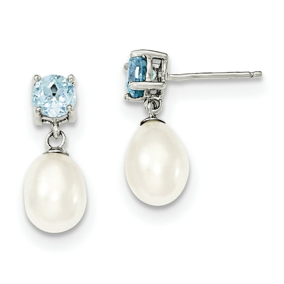 Primal Silver Sterling Silver Blue Topaz and 7-8mm Freshwater Cultured Pearl Teardrop Earrings