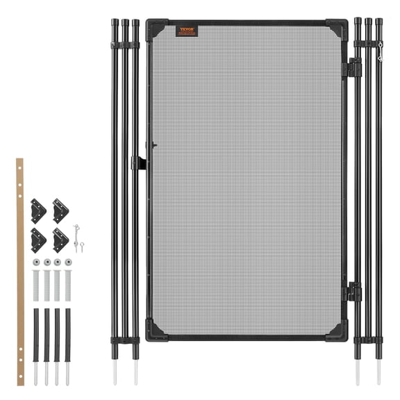 VEVOR Pool Fence Gate, 4 x 2.5 ft Inground Swimming Pool Fences Gate, Outdoor Security Fencing Door Kit with Metal Latch, 352 gsm Teslin PVC Mesh, Round Tube, Lockable and Easy Installation, Black