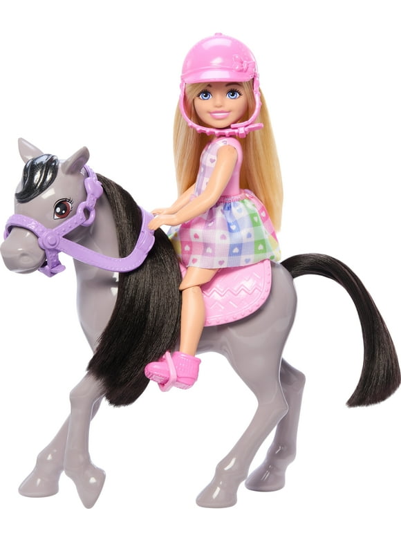 Barbie Chelsea Doll & Horse Toy Set, Includes Helmet Accessory, Doll Bends at Knees to Ride Pony