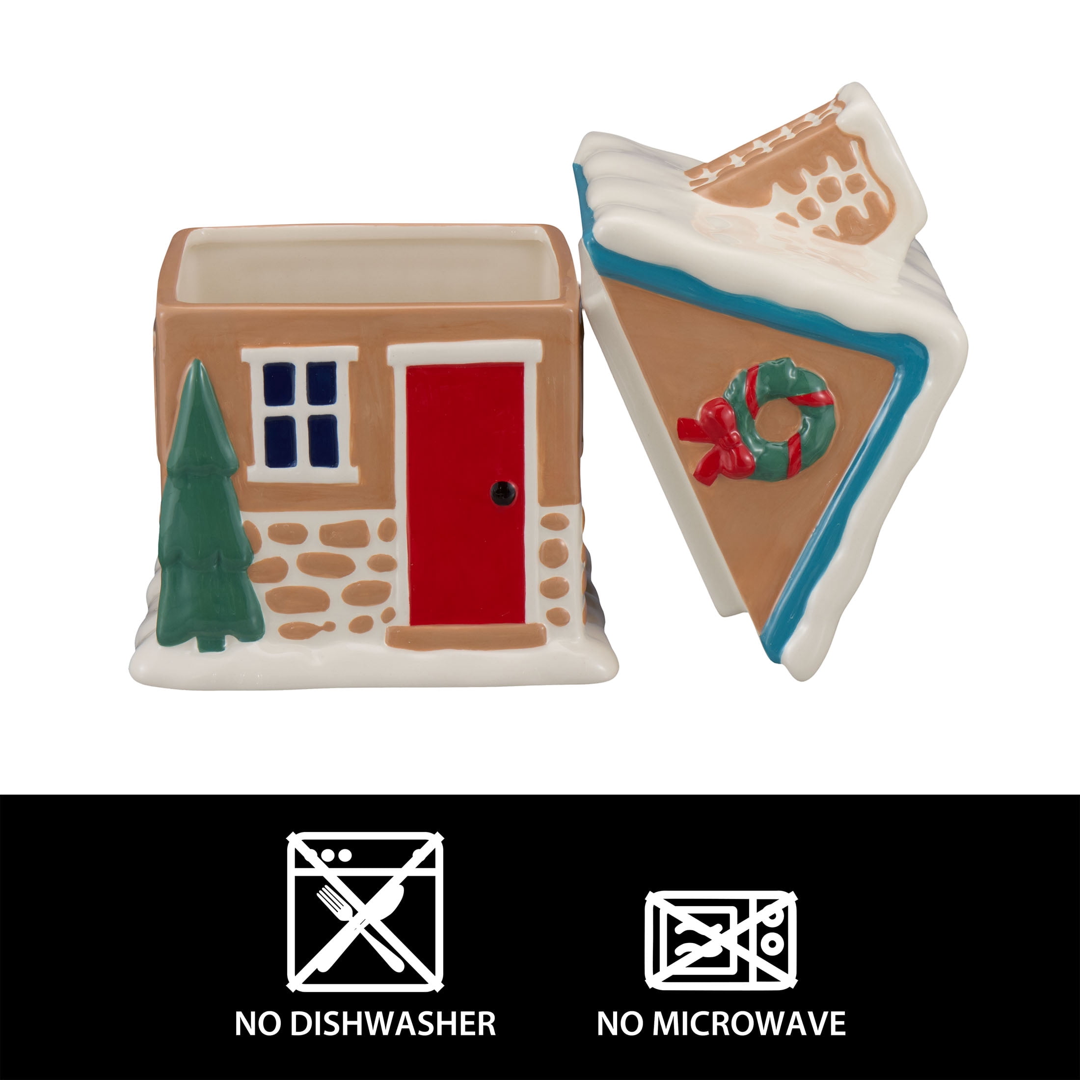 Holiday Time 57-Oz Gingerbread House Earthenware Ceramic Treat Jar with Lid, Multicolor