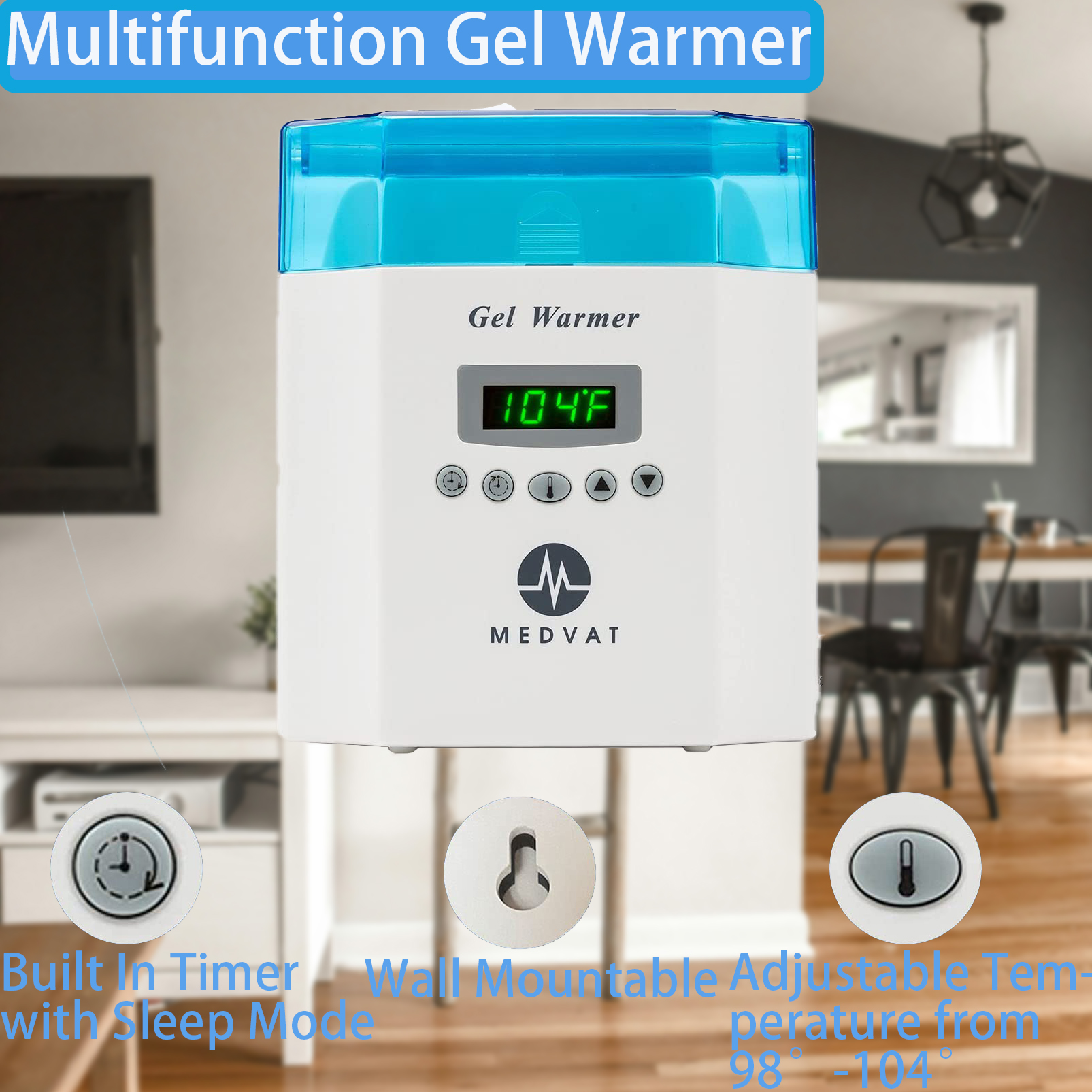 Electric Double Bottles Gel Warmer with Precision Digital Display, Built in Timer, Heater for Massage Cream, Baby Lotion, & Oils, Wall Mountable & Freestanding Option, Adjustable Temperature