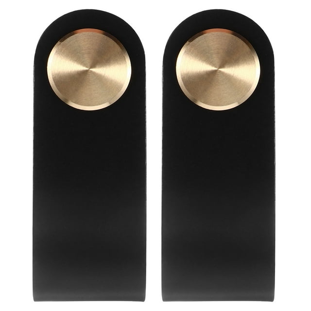 Miangastore Boutons de Porte d'Armoire en Cuir Noir Cuivre 2 Pcs 5.5X1In