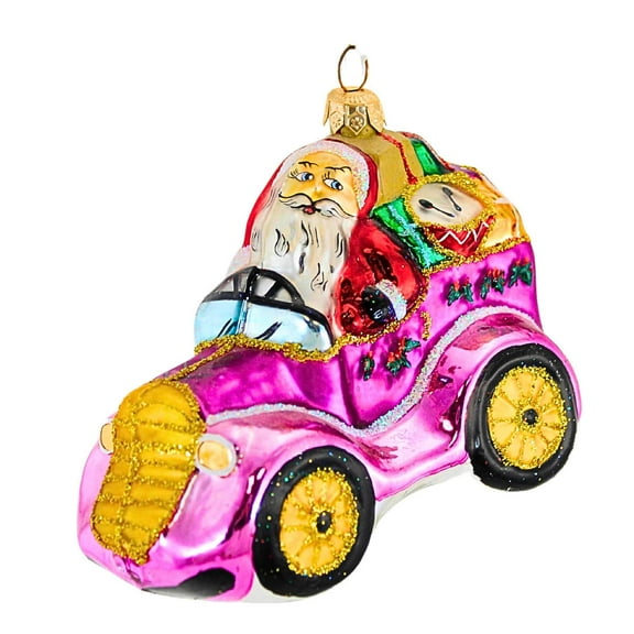 Christopher Radko Company 4.25In Comin To Town, Glass, Ornament Santa Car Christmas 973680 Purple