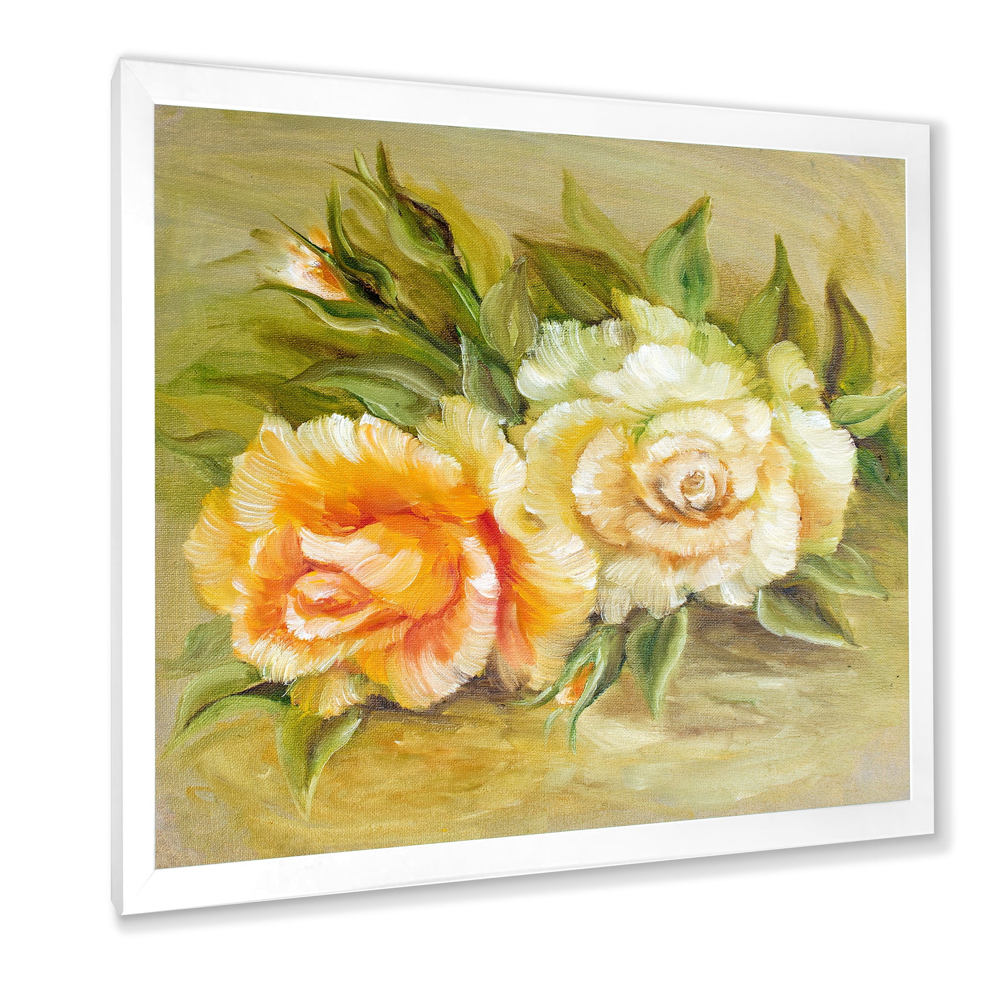 Designart 'Vintage Yellow and White Roses' Traditional Framed Art Print