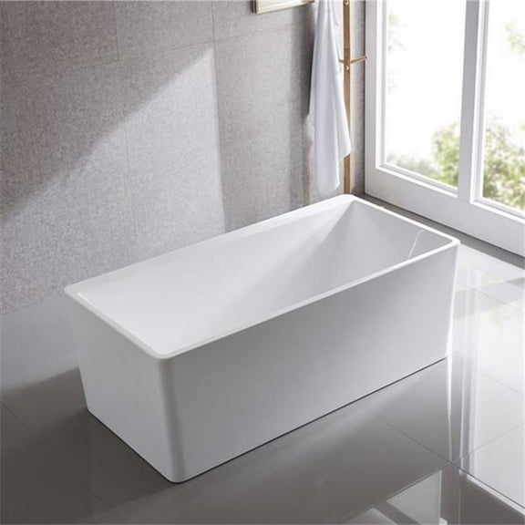 Bellaterra Home BA6849 67 in. Freestanding Acrylic Bathtub, Glossy White - 81 gal