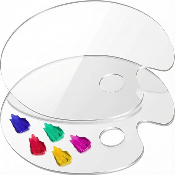 Large Acrylic Paint Palette 2pcs 15.7 x 11.8 Inches, Clear Oval-Shaped Non-Stick Acrylic Oil Paint Mixing Tray, Comfortable to Hold & Easy to Clean, for DIY Art Painting Plate (Big Size)