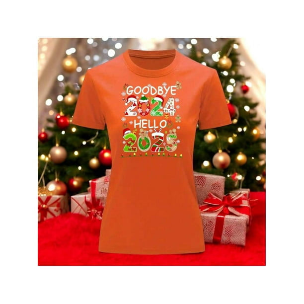 Playera Blusa Con Estampado De Goodbye 2024 Hello 2025 Fin De Año Año Nuevo Color Anaranjado Talla Mediana Marca Emil SaEs