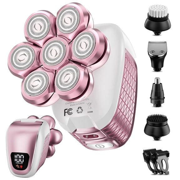 Skdwakiz Electric Razors for Women, 7D IPX6 Waterproof Cordless Body Electric Head Shaver, 5 in 1 Pink Bikini Trimmer Hair Epilator for Legs Body Face