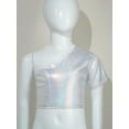 thumbnail image 2 of Miaeowve Kids Girls Dance T-Shirts Short Sleeves Shiny Metallic One Shoulder Crop Tops for Modern Silver 120, 2 of 5