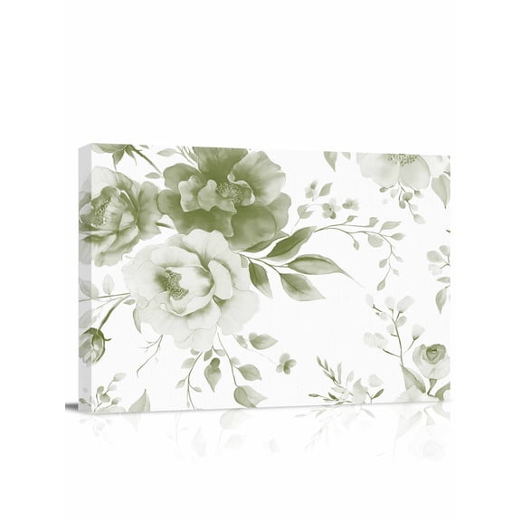 Sage Green Flower Wall Art for Living Room,Canvas Picture Wall Decor for Bathroom Bedroom,Watercolor Gradient Retro Floral Painting Artwork for Office Kitchen Hallway Dining Room Home Decor 16"x20"