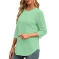 thumbnail image 4 of TKLPEHG Long Sleeve Tops for Women Crew Neck Pullover Tops Classic Solid Color Lightweight Fashion Casual Loose Blouse (Green,L), 4 of 8