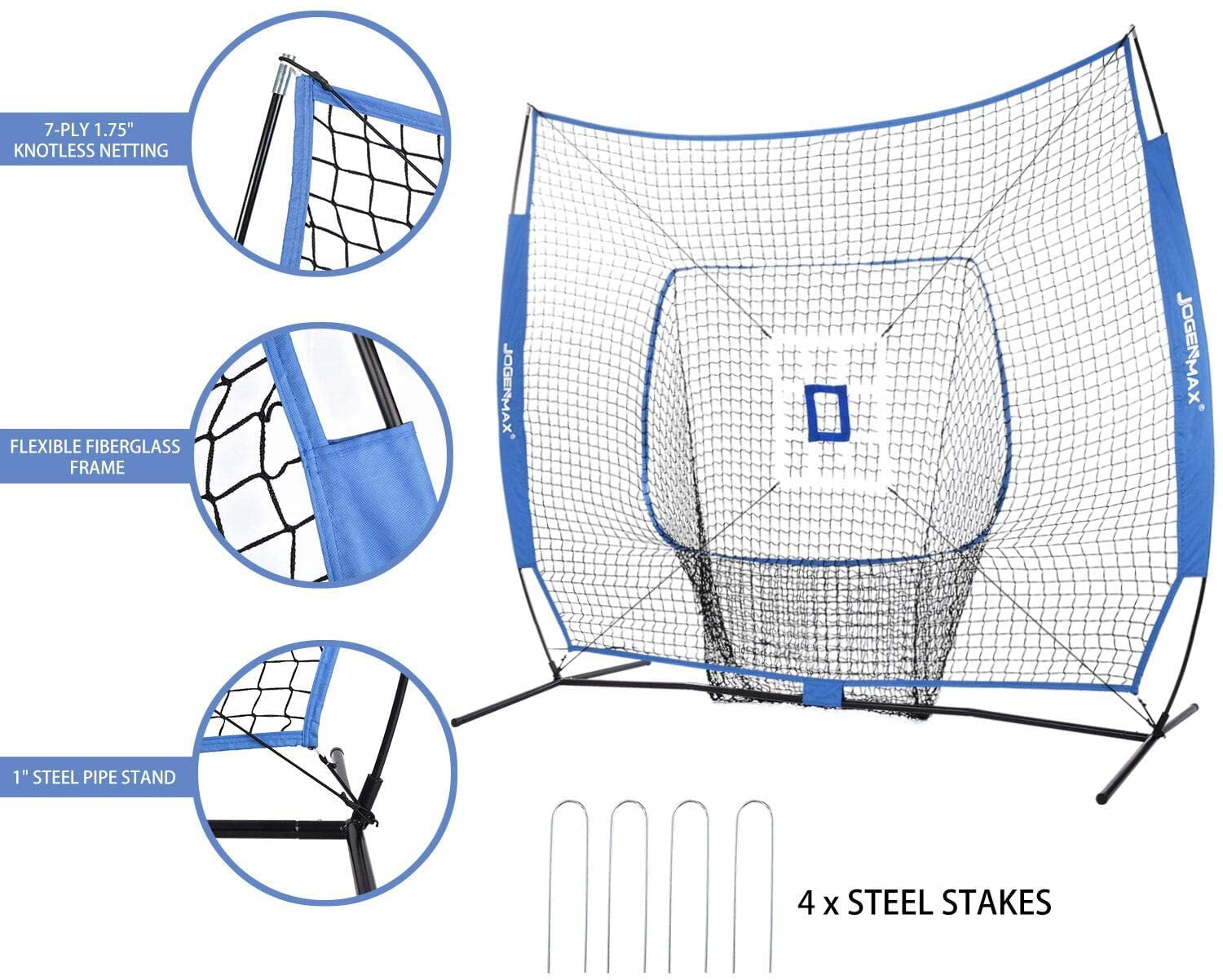 JOGENMAX 7x7 DLX Practice Net Baseball Softball Pitching Batting Training Equipment Set