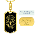 thumbnail image 3 of Calavera Mexican Sugar Skull 25 Stainless Steel or 18k Gold Premium Swivel Dog Tag Keychain, 3 of 16