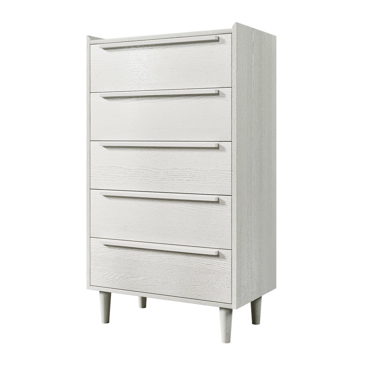 Kepooman Modern Style Manufactured Wood 5-Drawer Chest with Solid Wood Legs, 5-Drawer Wide Chest with Wood Top for Living Room Bedroom Hallway Nursery, White Kepooman Modern Style Manufactured Wood 5-Drawer Chest with Solid Wood Legs, 5-Drawer Wide Chest with Wood Top for Living Room Bedroom Hallway Nursery, White