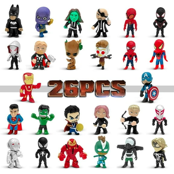 Action Figures Hero Adventures Super Hero Holiday Party Hero Cake Toppers, by Lasama (26 Count) Included Bonus 25 Stickers