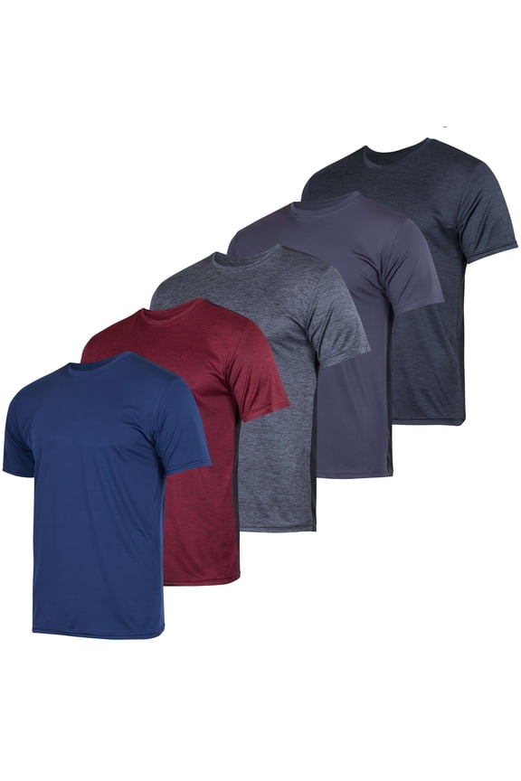 5 Pack: Mens Short Sleeve Dry Fit Active Crew Neck T Shirt - Athletic Running Gym Workout Tee Tops