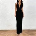 thumbnail image 5 of WXLWZYWL Women Sleeveless Deep V-Neck Backless Solid Color Bodycon Dress Summer Casual and Comfortable Long Dress, 5 of 5