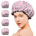 thumbnail image 7 of Shower Caps,Pink Halloween Skulls Waterproof Shower Cap for Women 4 Pieces,Double Reusable Hair Cover for Shower PEVA Elastic Stretch Hem, 7 of 7
