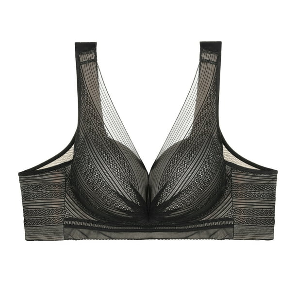 Agnes Orinda Women's Plus Size Bras Lace Lightweight Push Up Wirefree  Everyday Bra Black E 40 