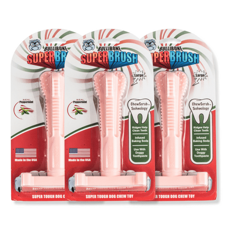 UPC: 0850011270257 | Bullibone Peppermint SuperBrush: Dental Dog Toys Teeth Cleaning Chew Bones Easy Hold Dog Toothbrush – Long Lasting Nylon – 3 Pack