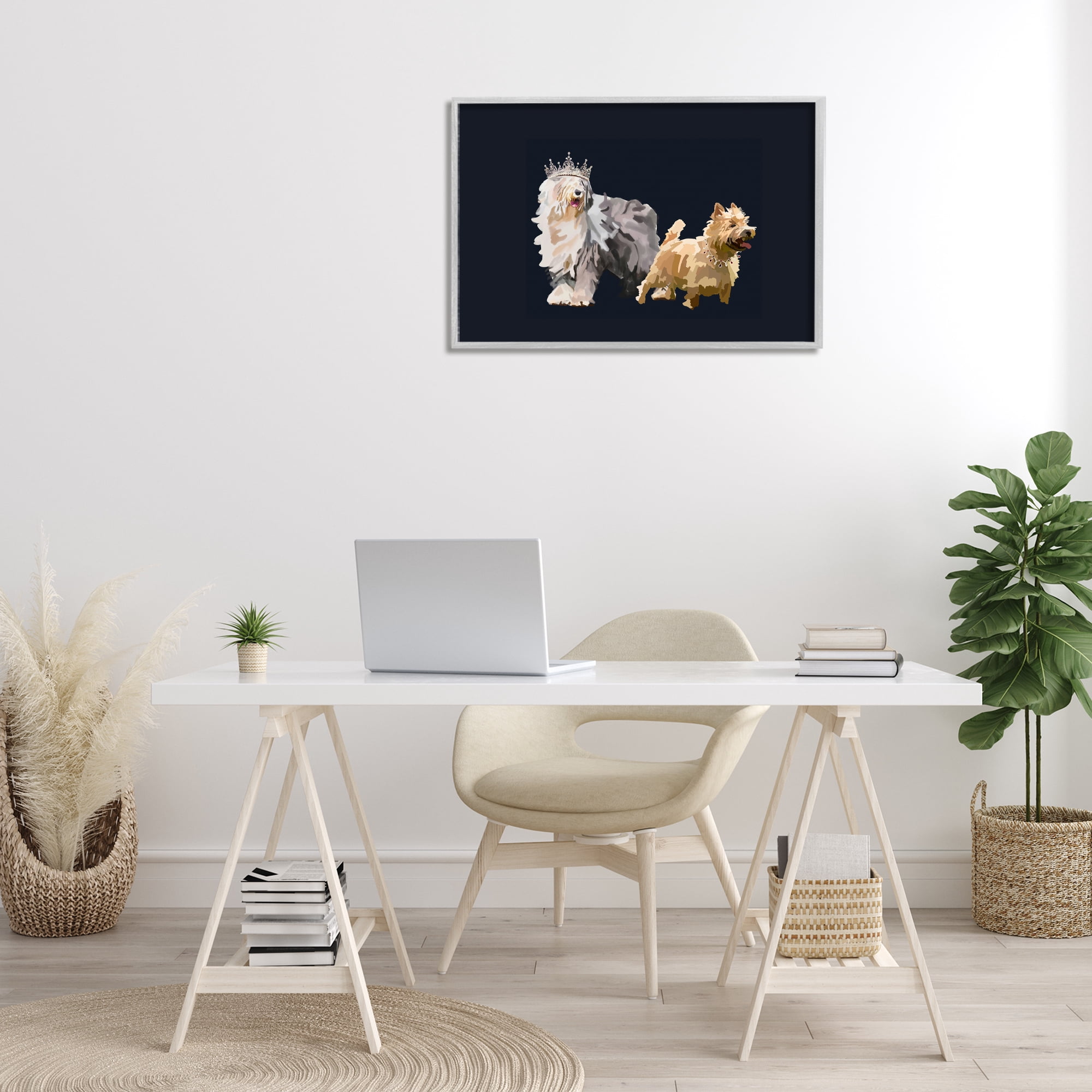 Stupell Industries Dog Duo with Crowns Animals & Insects Painting Gray Framed Art Print Wall Art, 30 x 20
