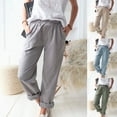 thumbnail image 2 of Women's High Waisted Casual Pants Cotton Linen Straight Pant Elastic Waist Loose Comfy Trousers with Pockets, 2 of 4