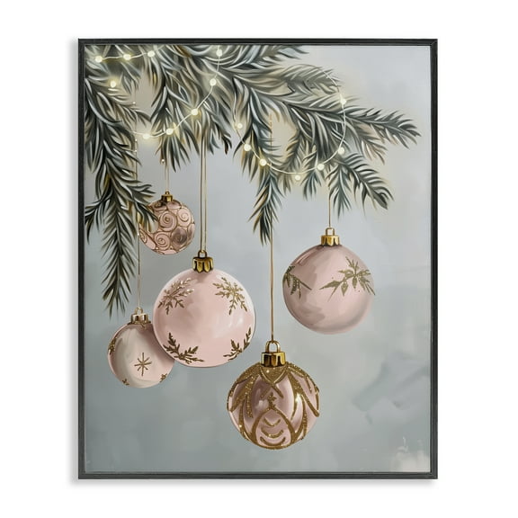 Stupell Industries Pink Hanging Christmas Ornaments Holiday Painting Black Framed Art Print Wall Art, 11 x 14