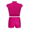 thumbnail image 2 of Hansber Kids Girls Dance Outfits 2-Piece Sleeveless Rhinestones Cutout Mock Neck Crop Top with Shorts Set Hot Pink 12, 2 of 7