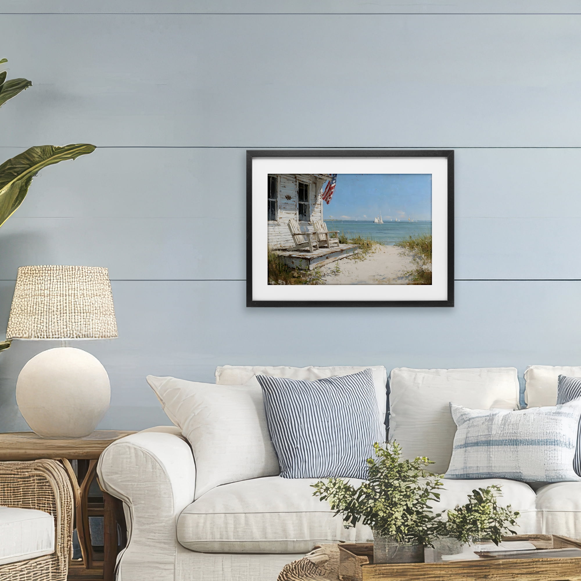 Stupell Industries By The Ocean Cottage Retreat Black Framed Print Under Glass, design by Petal Prints Design