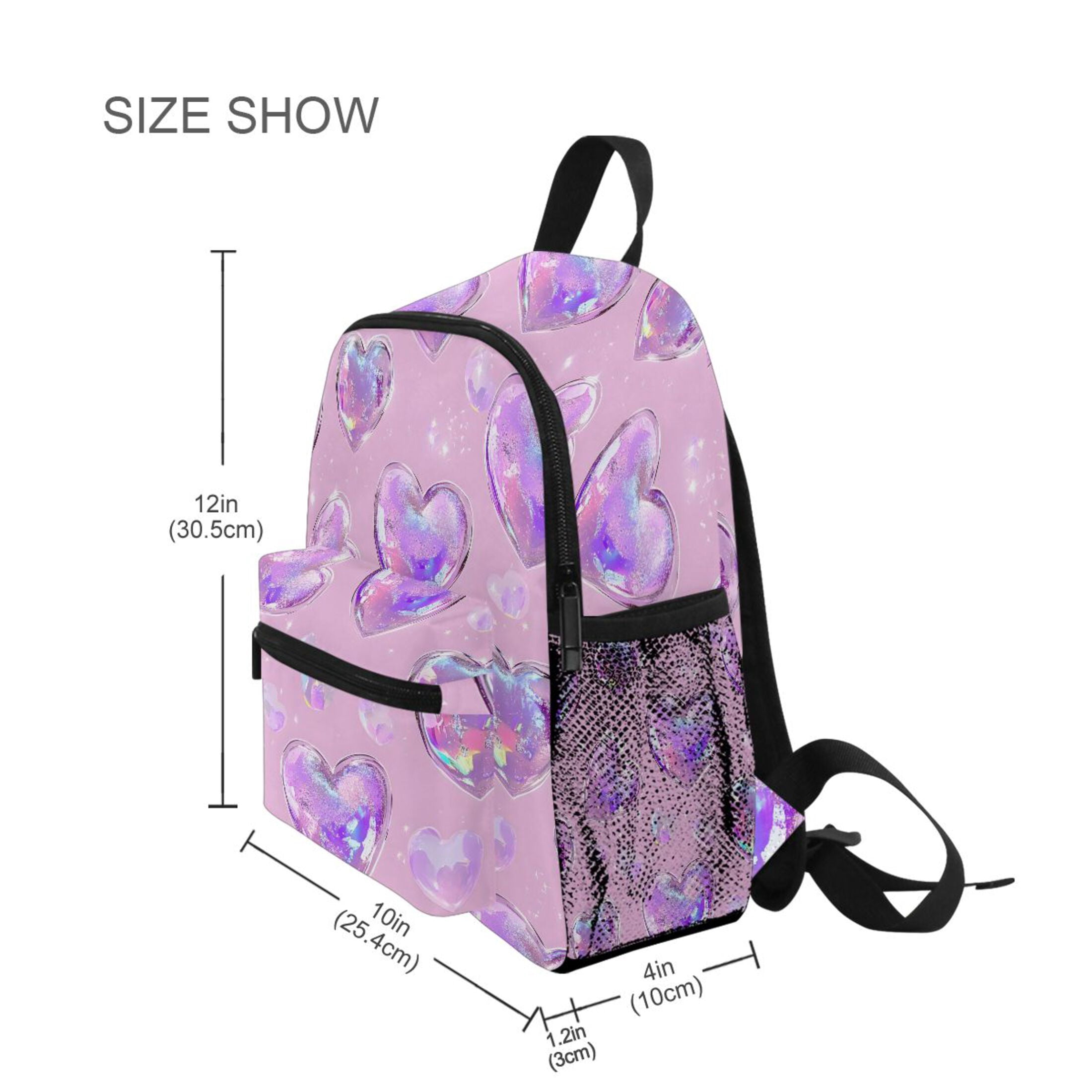 ALAZA Holographic Glitter Hearts School Backpack Small Bookbag Mini Bags