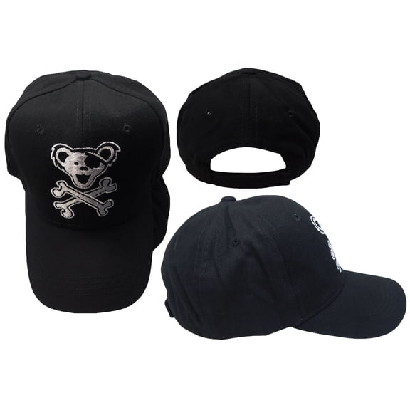 Dancing Bear Pirate Black Cotton Adjustable Embroidered Baseball Cap Hat
