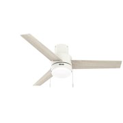 Hunter 52 inch Indoor Ceiling Fan with LED Light - White Modern Ceiling Fan with Pull Chain, For Bedroom or Living Room, Low Profile Mount, No Remote, 3 Blades - Brunner 51972, Matte White