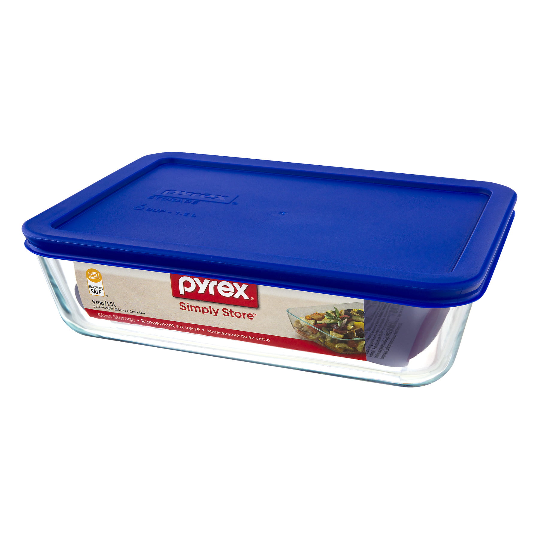 Pyrex 6 Cup Rectangle Glass Storage Container Blue : Target