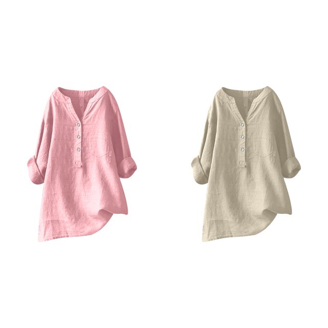 (2-Pack) Rinsvye Womens Solid Color Long Sleeve Mandarin Collar Blouse Women Clothing Timeless Design