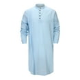 thumbnail image 5 of Miluxas Mens Robe Button Down Long Sleeve Cotton Linen Thobe Casual Gown Henley Shirt Sky Blue XXL(XXL), 5 of 9