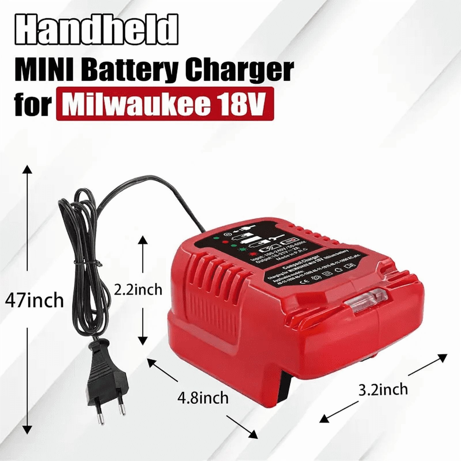 US plug Charger For Mil*wau*kee 18V Li-ion Battery  48-11-1862, 48-11-1880, 48-11-1850, 48-11-1852, 48-11-1812 Portable Mini Fast Charger with LED Indicator