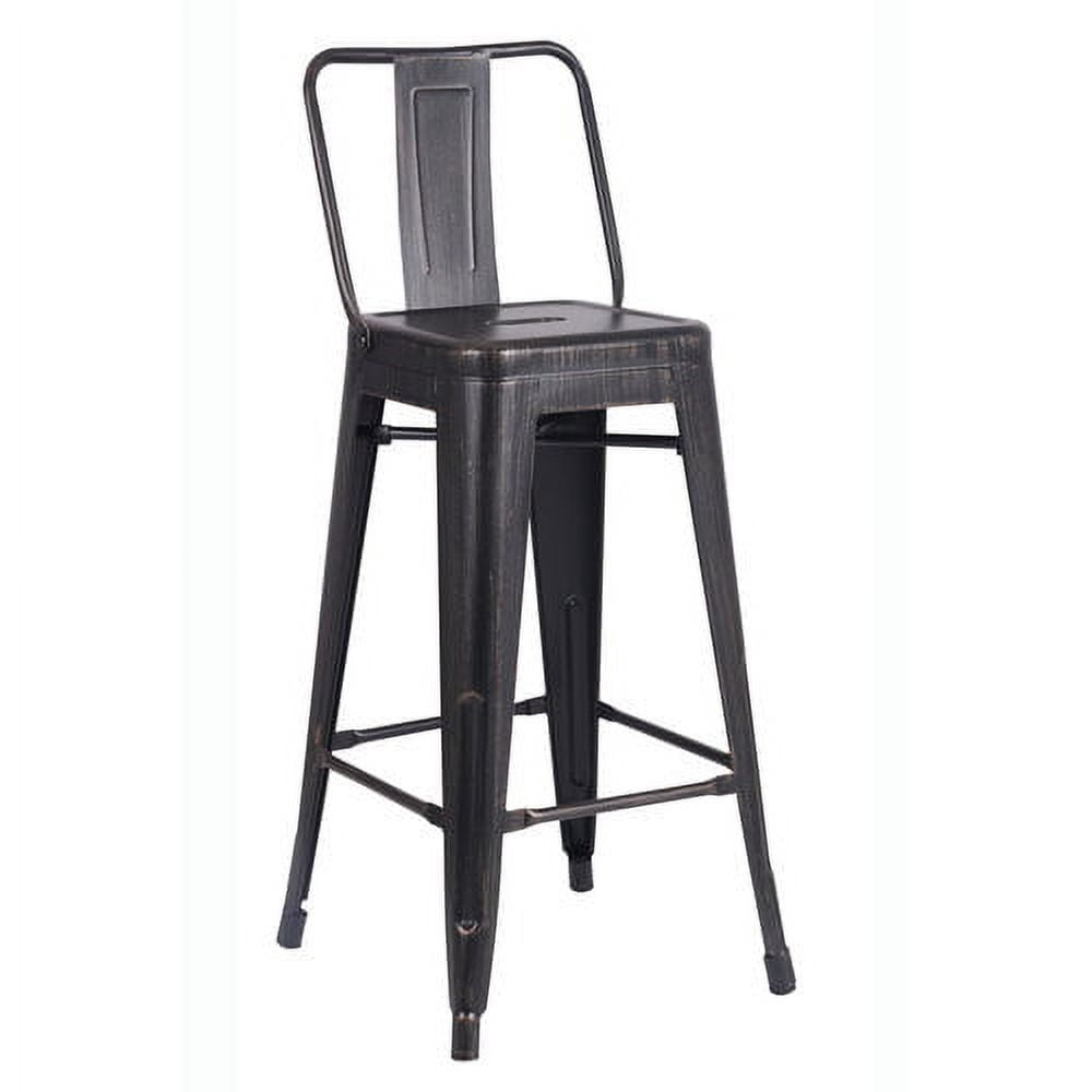 AC Pacific Distressed Metal 30" Barstool with Back, Set of 2, Black