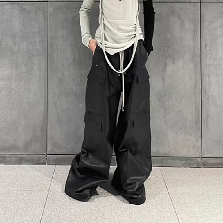 RO Style Matte PU Leather Pants for Men High Street Y2k
