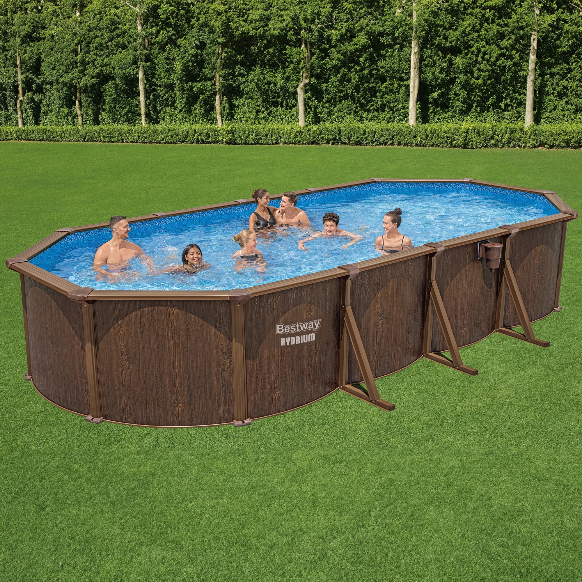 Bestway Hydrium 24'x12'x52" Steel Side Wall Above Ground Pool w/ Sand Pump & Accessories