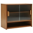 thumbnail image 3 of Bamboo Kitchen Pantry Sideboard with 2 Sliding Striped Glass Doors Cabinet, 3 of 22